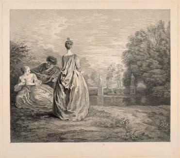 Bernard'as Baronas (1696?–1762?). „Dvi pusseserės“. Pagal Antoine’ą Watteau, Luvro muziejus, Grafikos meno skyrius, Edmond’o de Rothschildo kolekcija © „RMN-Grand Palais“ (Luvro muziejus) / fot. Angèle Dequier / Lietuvos dailės muziejaus Ryšių su visuomene centras