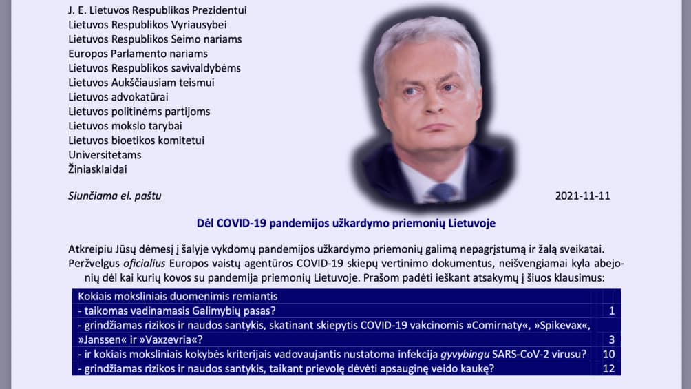 Laiškas „Dėl COVID-19 pandemijos užkardymo priemonių Lietuvoje“