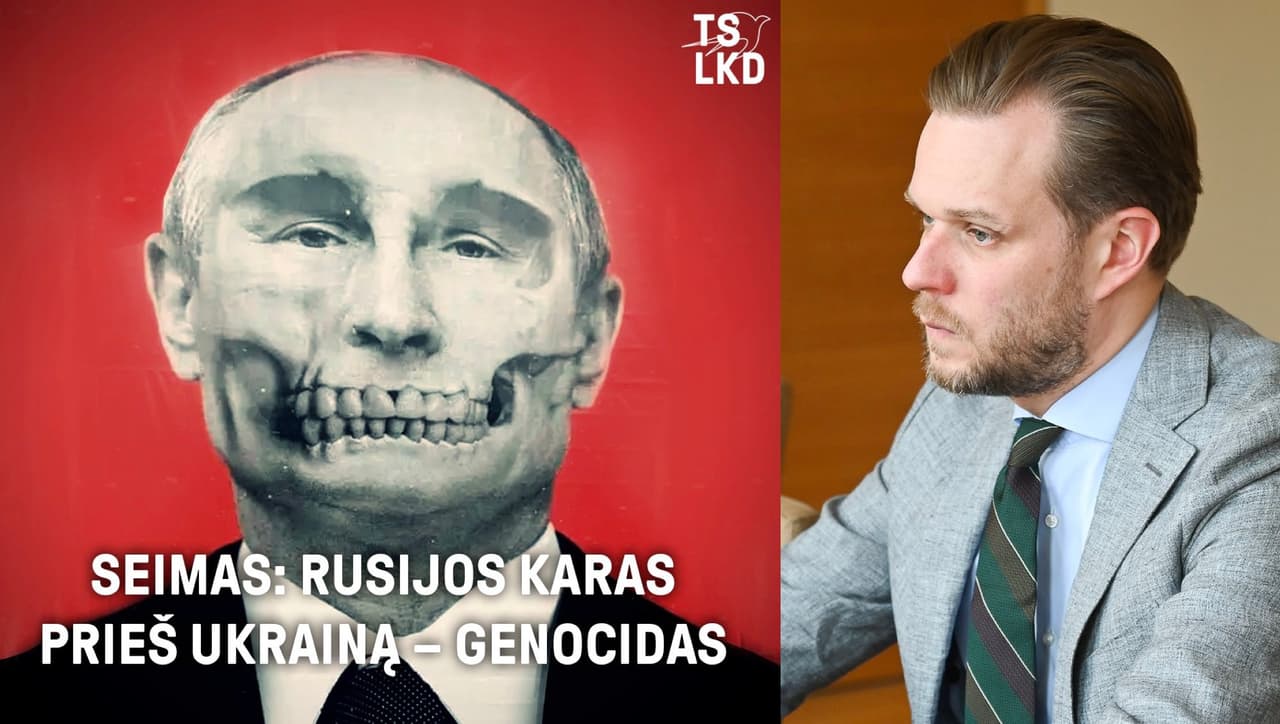 Kairėje - Žmonių partijjos dizainerių sukurtas plakatas. Dešinėje - Lietuvos diplomatijos vadovas.