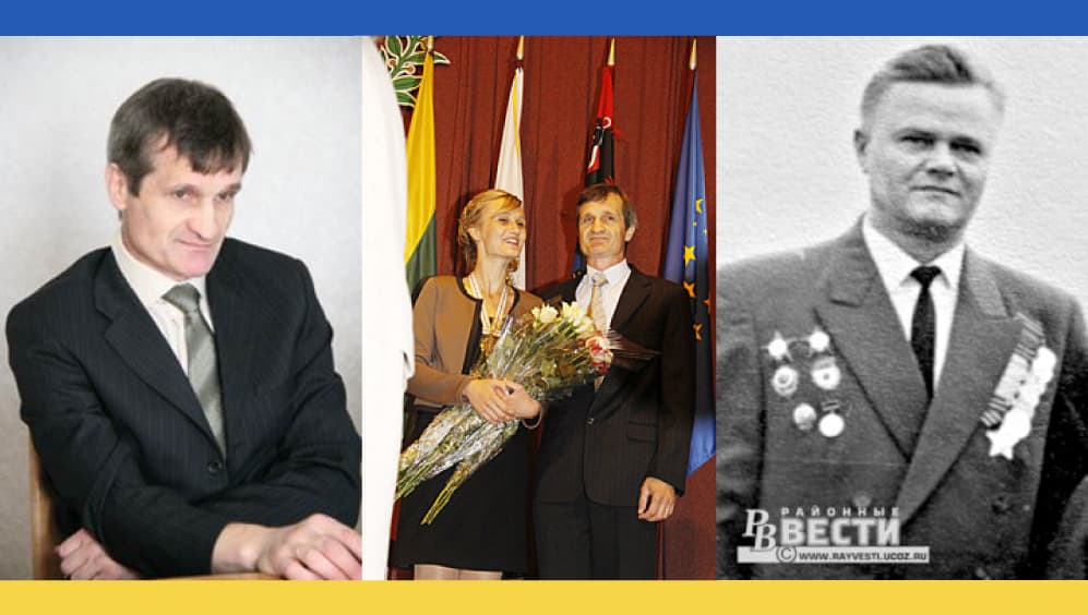 Viktoras Čmilis (kairėje), Ivanas Čmilis (dešinėje), V. Čmilytė su V. Čmiliu (viduryje).