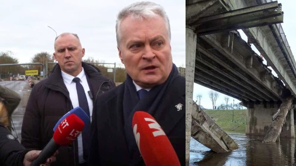 Kėdainiuose Nausėda apžiūrėjo griūvantį tiltą ir nurodė stiprinti smulkųjį bei vidutinį verslą