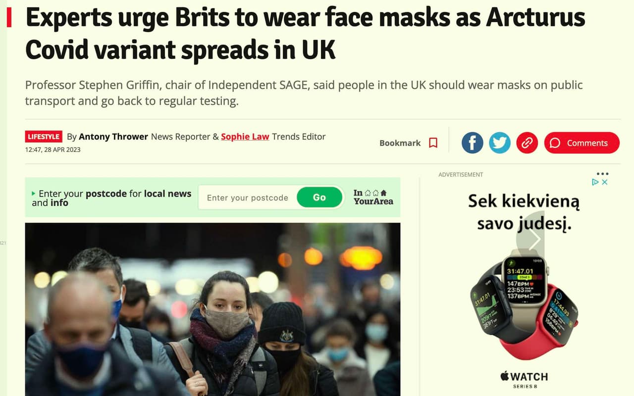 Britai raginami vėl dėvėti veido kaukes, nes plinta „Arcturus Covid“ atmaina