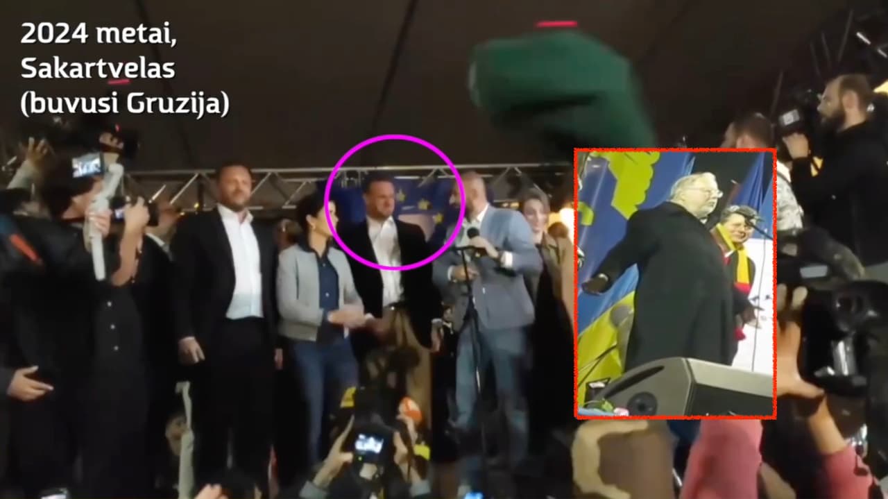 **Landsbergiai revoliucionieriai (raudoname stačiakampyje - 2014 m. buvo užfiksuotas rėkiantis Vytautas Landsbergis Kijevo centre).**