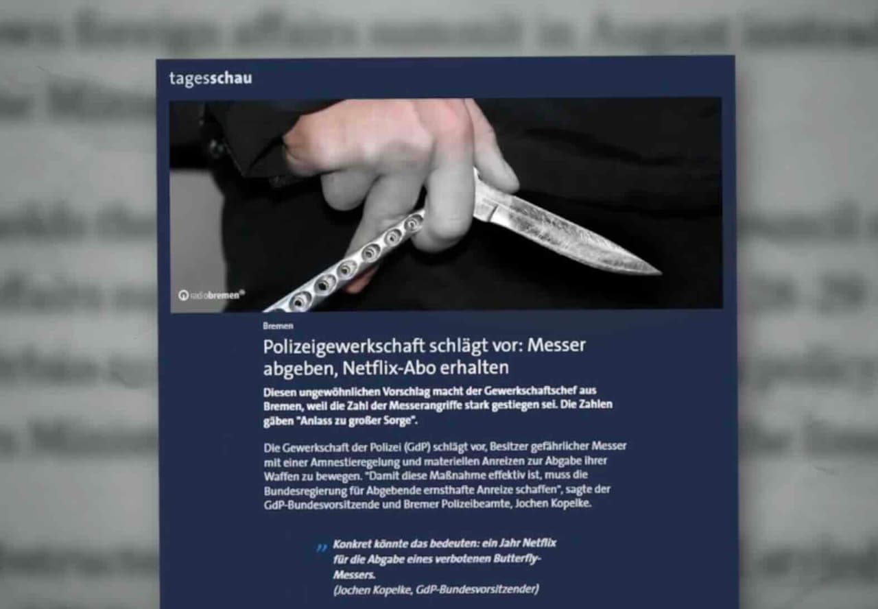 Vokietijos policijos profsąjunga, ragina piliečius atiduoti peilius, manais į NETFLIX
