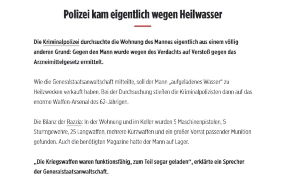 Vokietijoje policija pas paslaptingo vandens pardavėją rado visą kalną rimtos ginkluotės