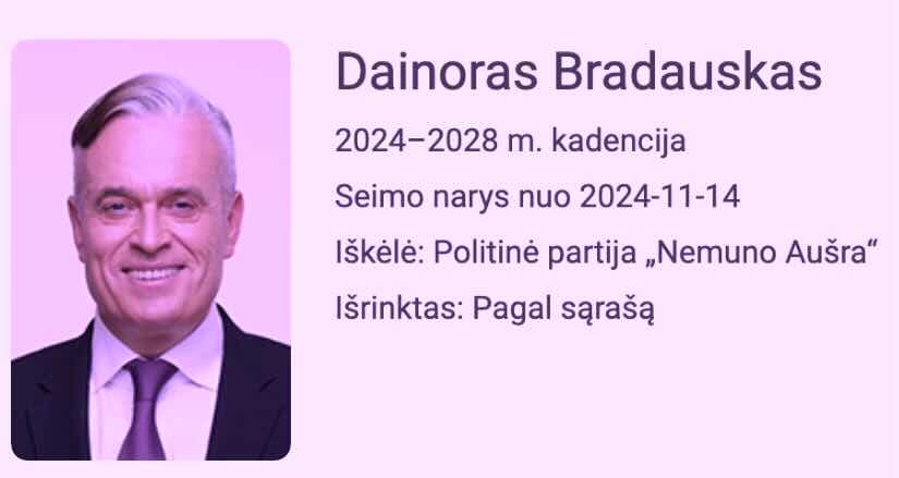 Gerą uoslę raidei „Z“ turintis Seimo narys Bradauskas, įvertintas neigiamai