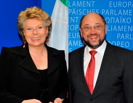 V. Reding ir M. Schulz. Koliažui panaudota nuotrauka iš „ec.europa.eu“